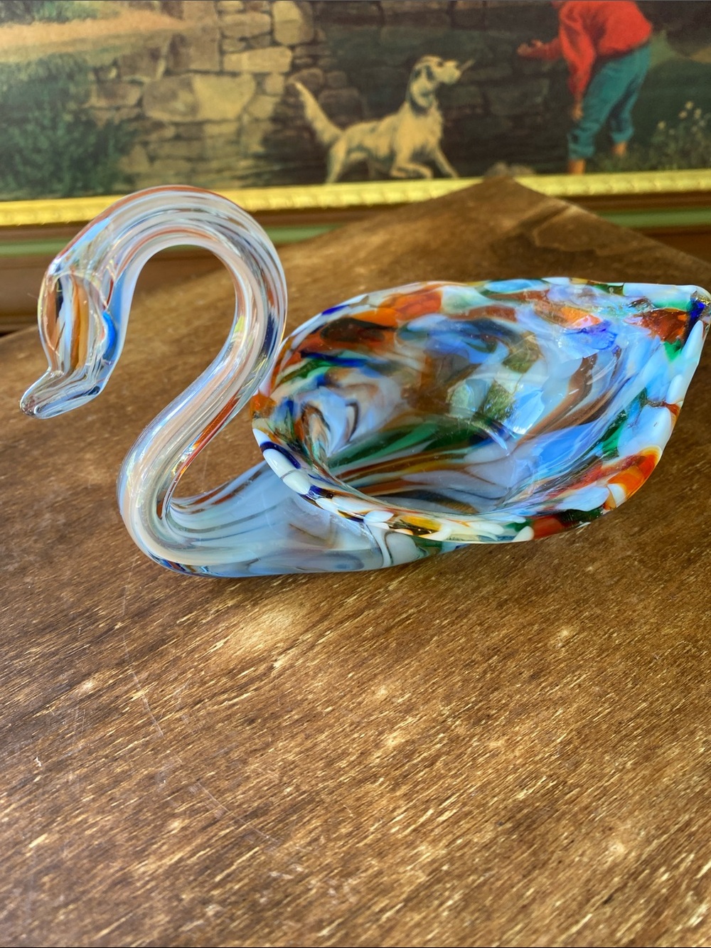 Vintage mid-century modern hand-blown art glass swan dish